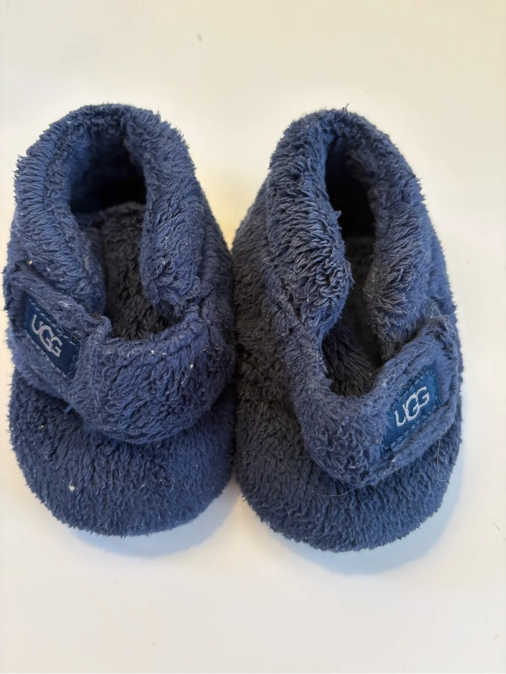 UGG Navy Plush Baby Booties with Hook-and-Loop Strap